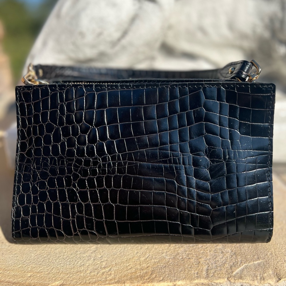 Valentina Chic Black Leather Croc-Embossed handbag
